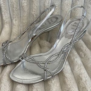 Rene Caovilla silver Treccia leather rhinestone crystal heels RARE VINTAGE 00’s